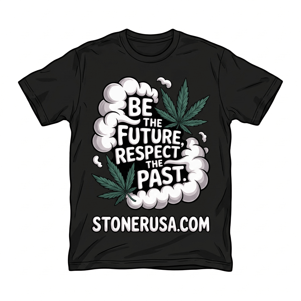 "Be The Future, Respect The Past” T-Shirt (Black) by StonerUSA.com | Premium Shirt from California cannabis lifestyle brand | Stoner Water & Apparel
