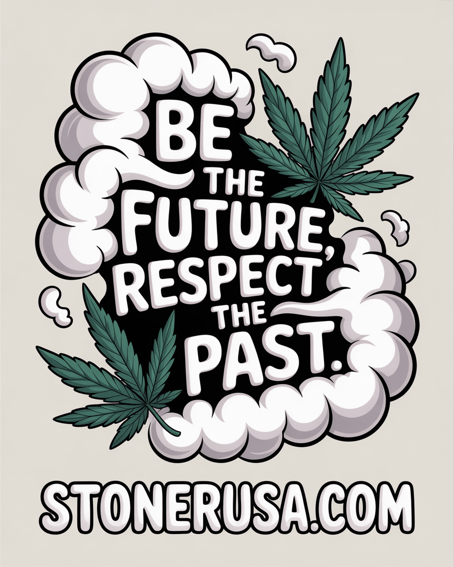 “Be The Future, Respect The Past” T-Shirt (White) by StonerUSA.com | Premium Shirt from California cannabis lifestyle brand | Stoner Water & Apparel